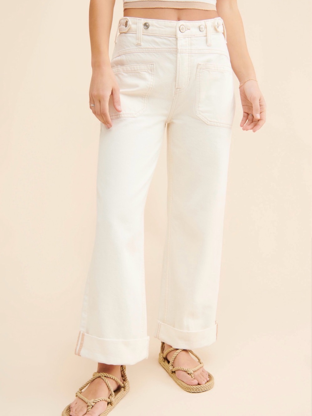 Free People Palmer Cuffed Jeans - Ivory